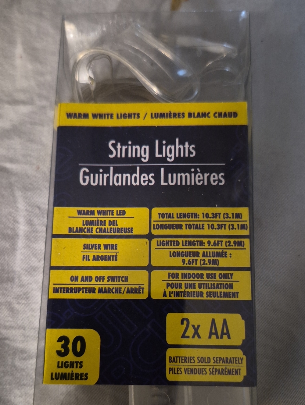 String Lights Warm White LED Silver Wire - 30 Lights